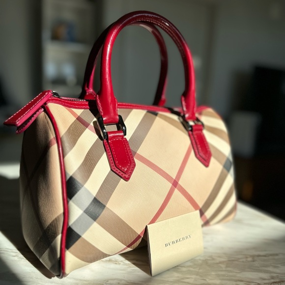 Burberry - Patent Nova Check Chester Bowling Bag Raspberry Sorbet - Picture 1 of 10